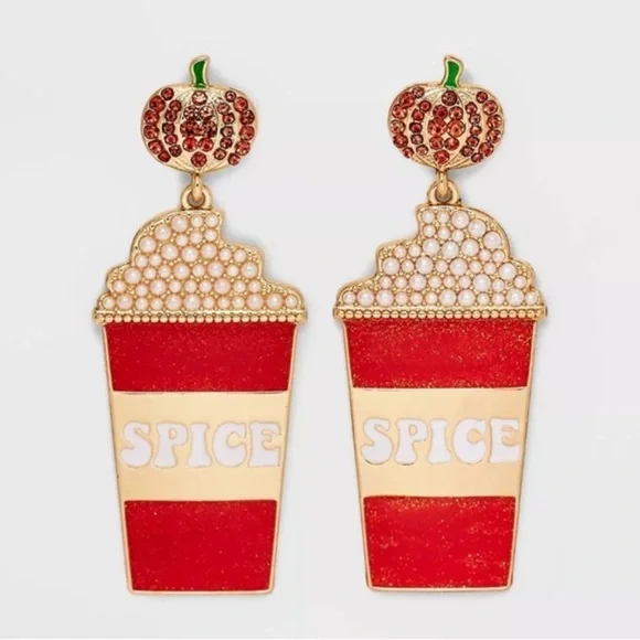 Sugarfix BaubleBar PSL Season, Drop Earrings Pumpkin Spice Latte Autumn Fall NEW - Picture 5 of 5